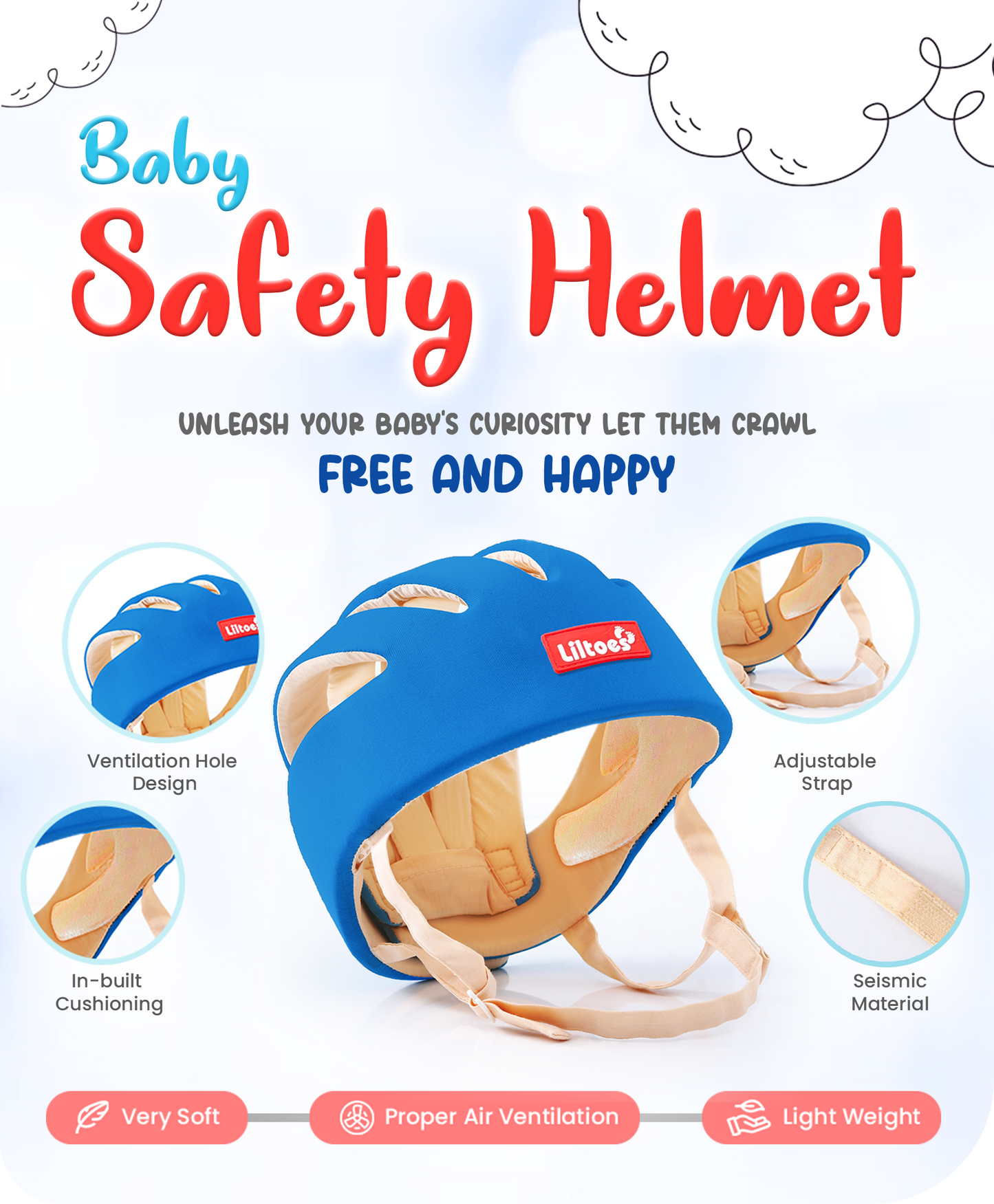 Baby Head Protector (Royal Blue) With Kneepad