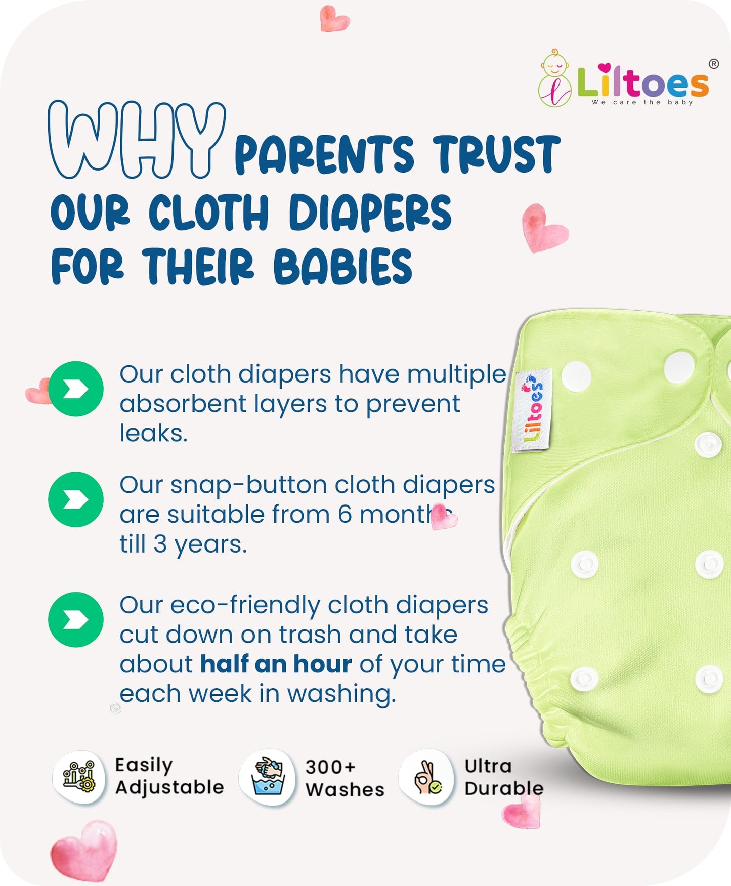 Multicolour Cloth Diaper With Inserts (Pack Of 7)