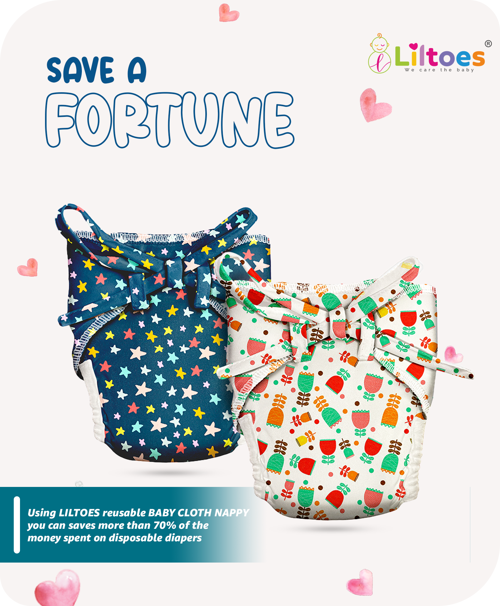 Cloth Nappy (Rose-Flower And Blue Star) - Main Image