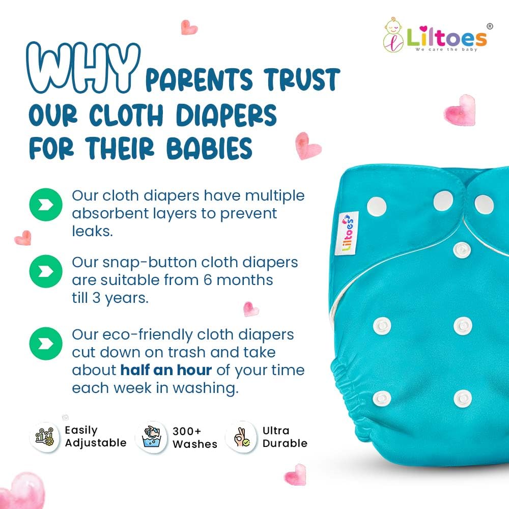 2 Cloth Diaper With 4 Inserts (Assorted Colour)