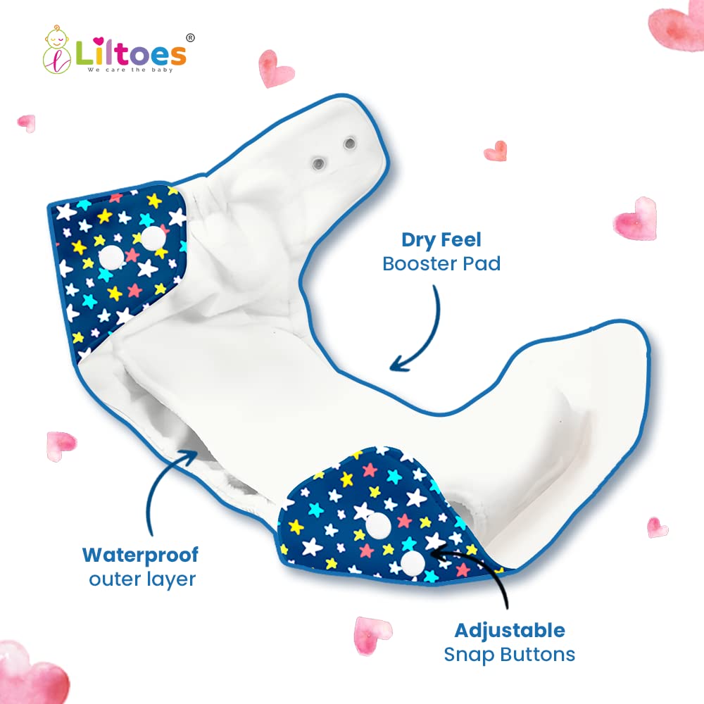 Cloth Diaper (BLUE-STAR, HEART & GREEN)