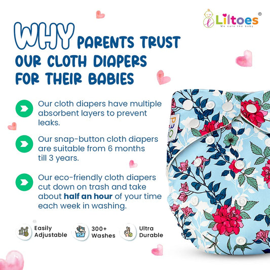 Cloth Diaper (CLOUD, ROSE-FLOWER & YELLOW)