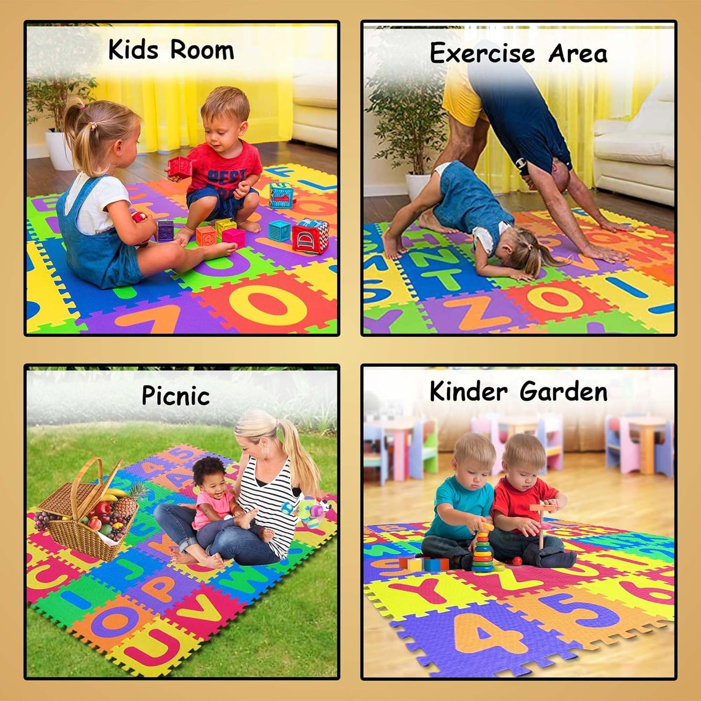 A to Z + 0 to 9 Puzzles Mat- Set of 36 Tiles (Multicolour)