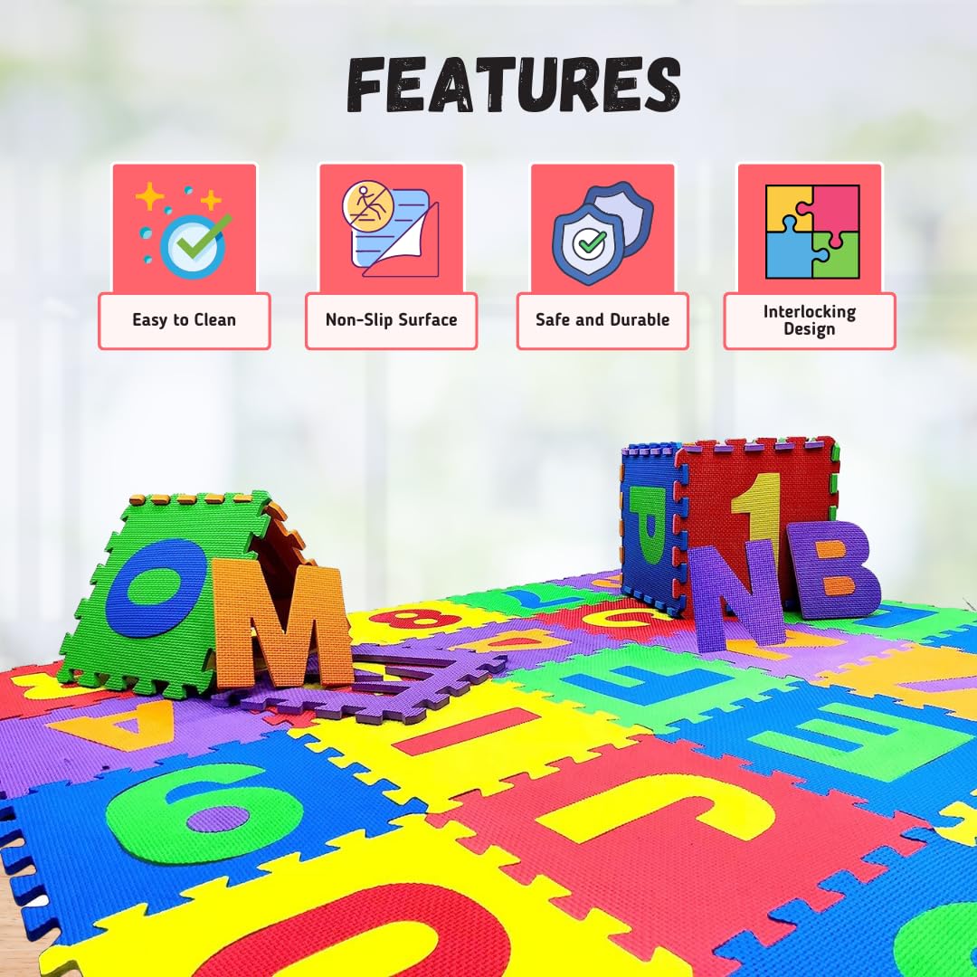 A to Z + 0 to 9 Puzzles Mat- Set of 36 Tiles (Multicolour)
