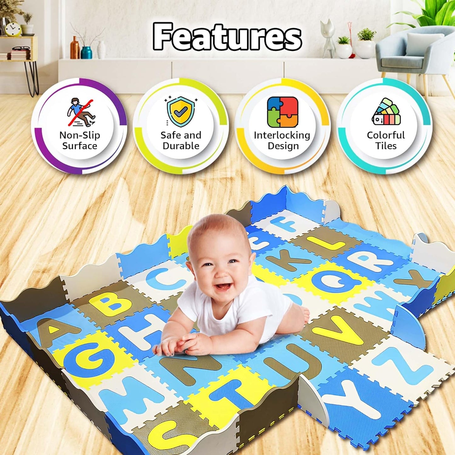 A to Z Puzzle Mat with Side Walls -Set of 46 Tiles (Multicolour)