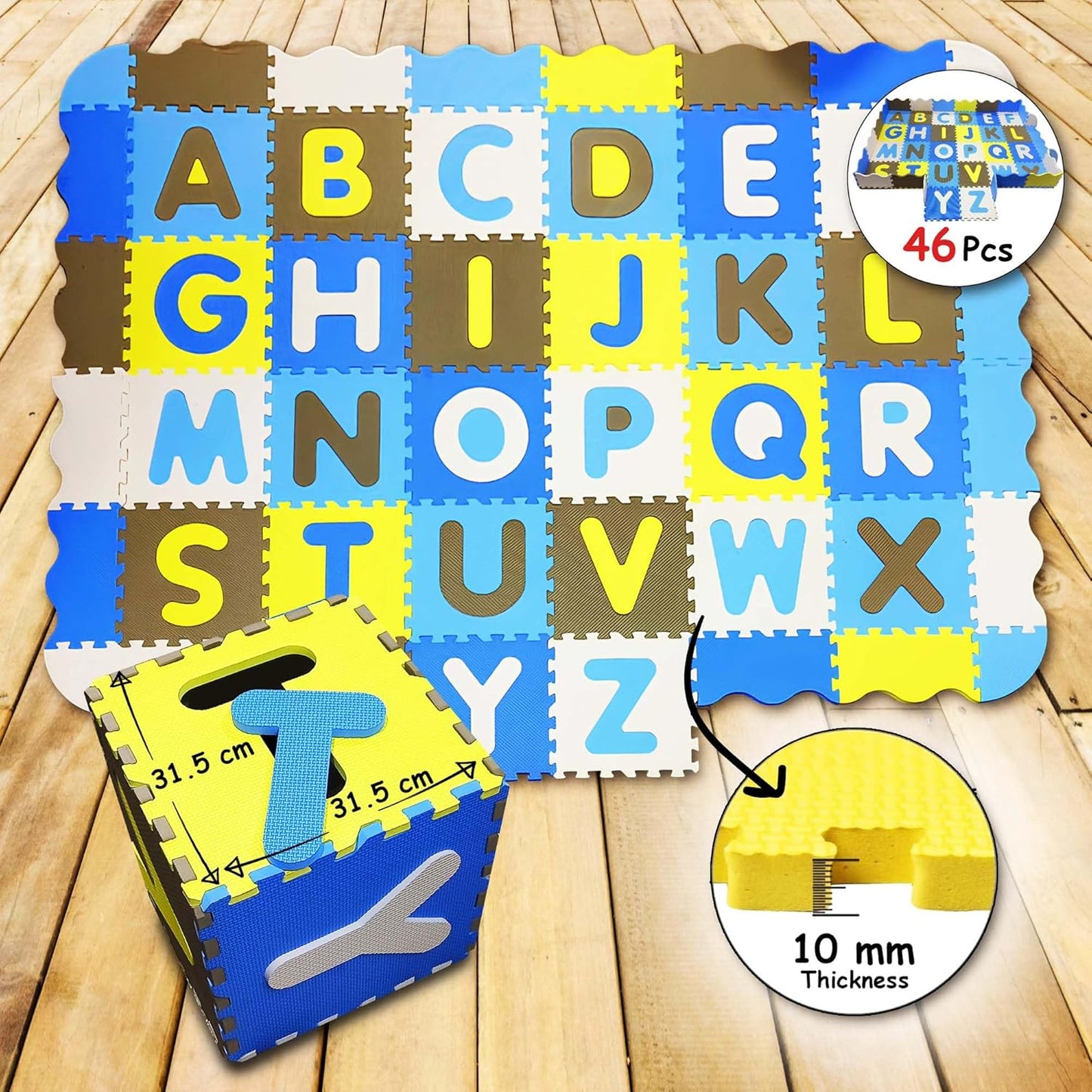 A to Z Puzzle Mat with Side Walls -Set of 46 Tiles (Multicolour)