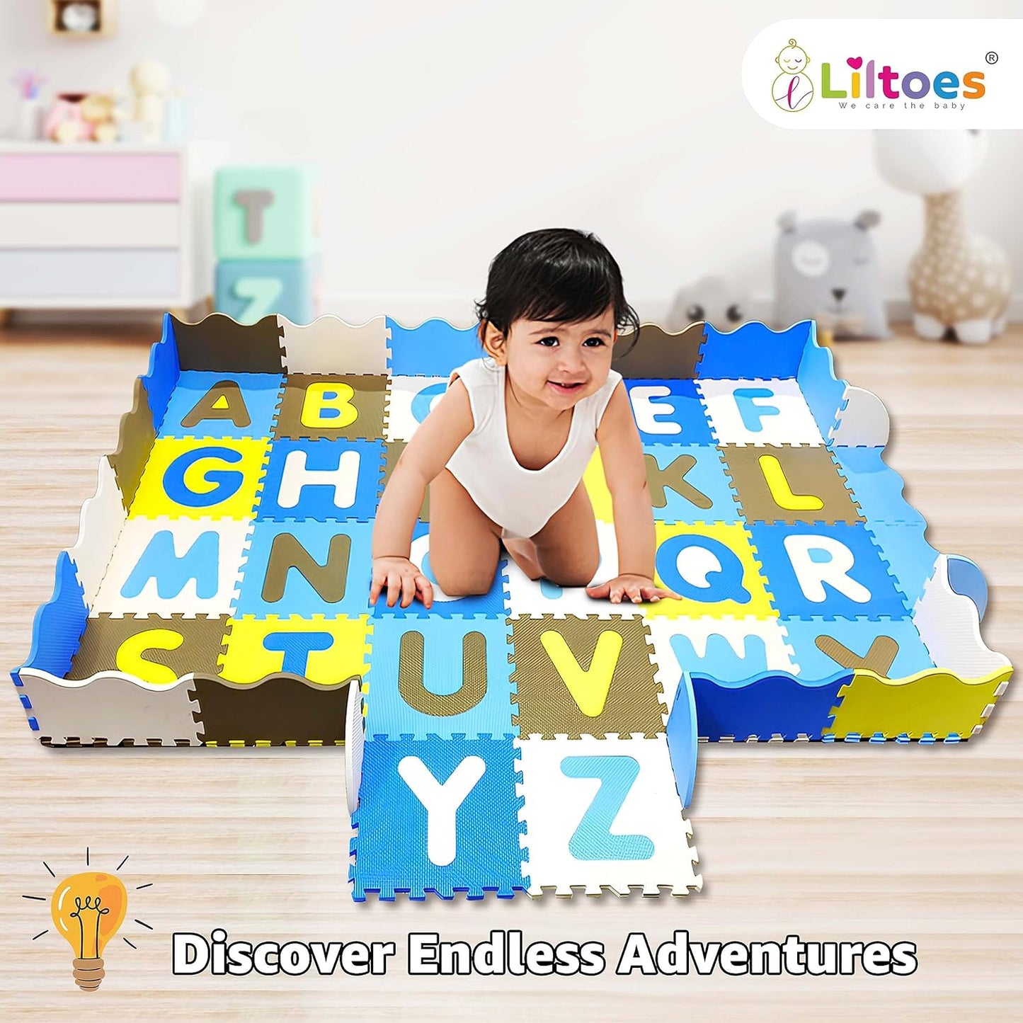 A to Z Puzzle Mat with Side Walls -Set of 46 Tiles (Multicolour)