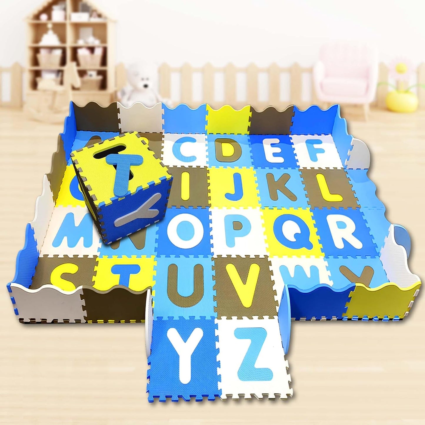 A to Z Puzzle Mat with Side Walls -Set of 46 Tiles (Multicolour)