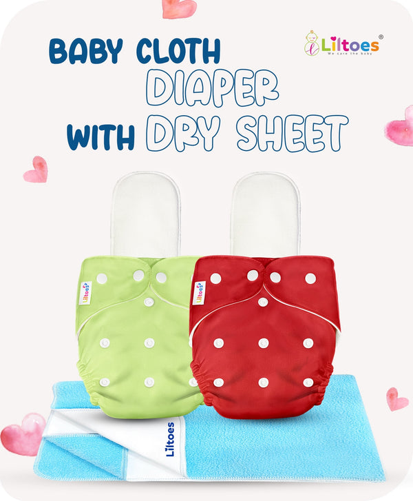 Pro Reuseable Cloth Diaper Red And Green With Dry Sheet