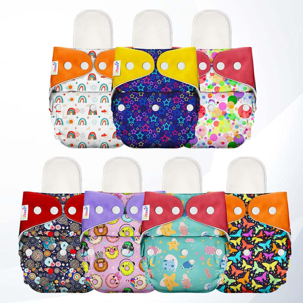 Multicolour Printed Cloth Diaper With Inserts (Pack Of 7)