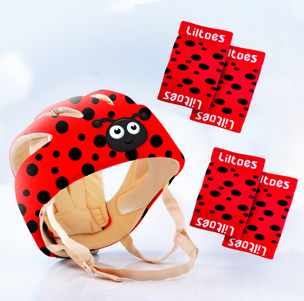 Copy of LILTOES Baby Head Protector for Safety of Kids 6M to 3 Years- Baby Safety Helmet with Proper Air Ventilation & Corner Guard Protection + 1 Pair Knee Pad + 1 Pair Elbow Pad (Polka Lady Bird)