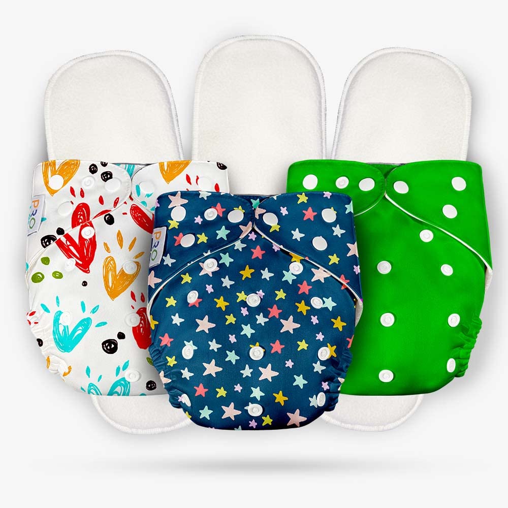 Cloth Diaper (BLUE-STAR, HEART & GREEN)