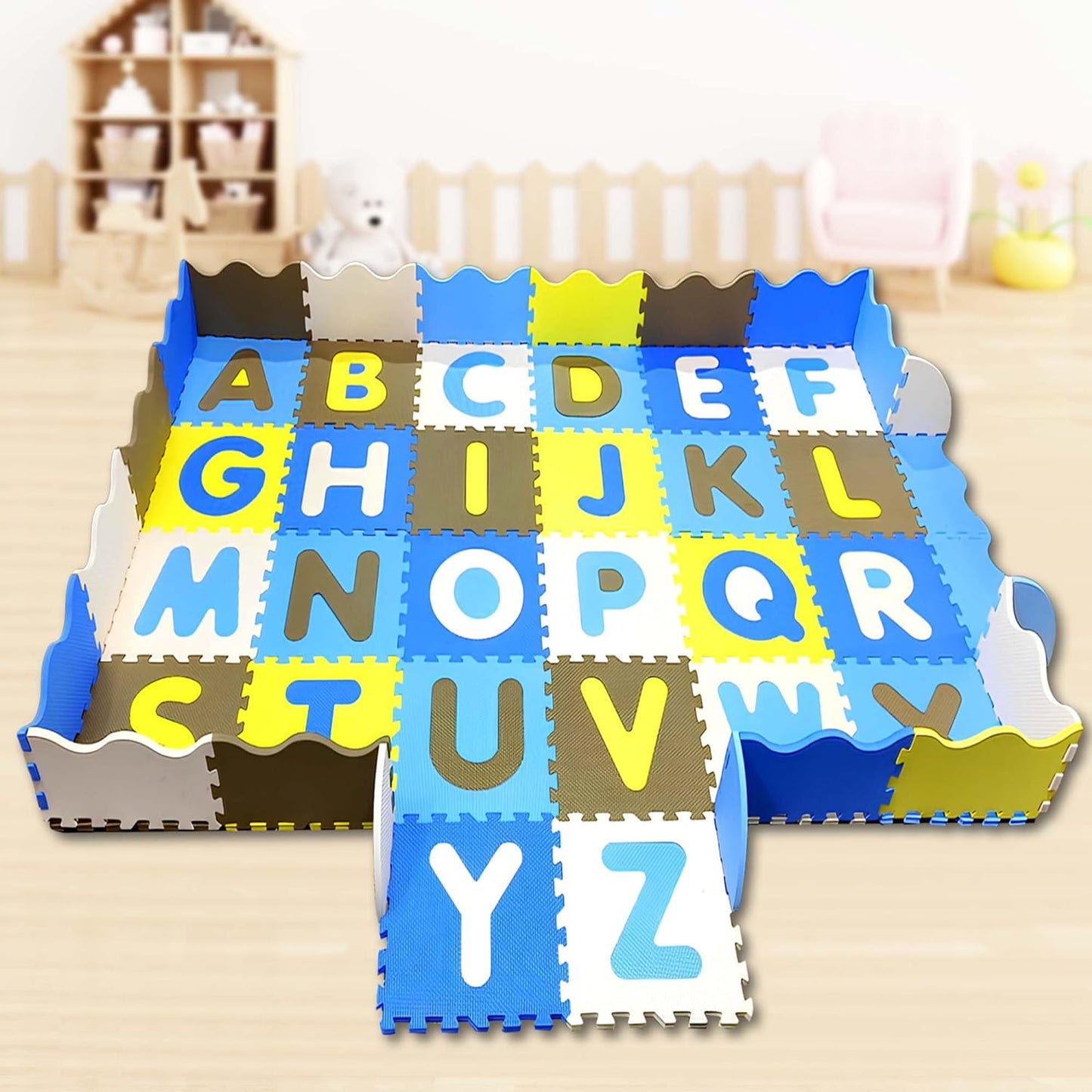 A to Z Puzzle Mat with Side Walls -Set of 46 Tiles (Multicolour)