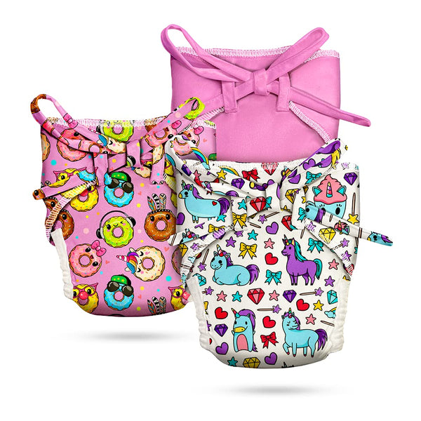 CLOTH NAPPY PACK OF 3 (DONUT, UNICORN & PINK)
