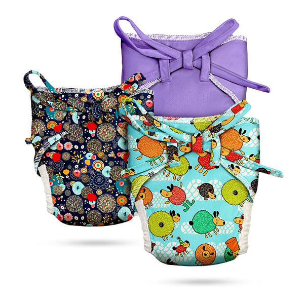 CLOTH NAPPY PACK OF 3 (FLORESCENT, SHEEP & PURPLE)